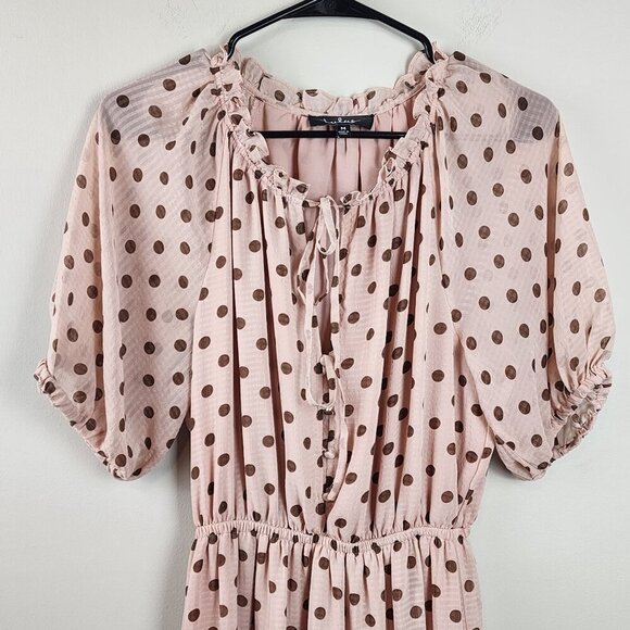 Lulus Dress sz M women Love You Tier-ly Blush Pink Polka Dot Tiered Midi Retro - Picture 5 of 16